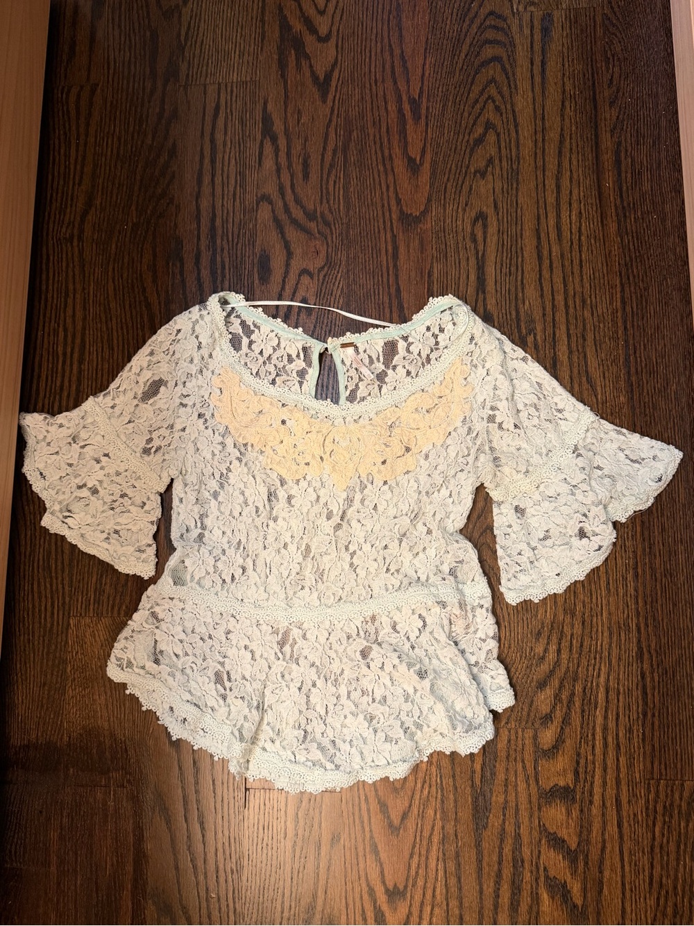 Lace Peplum Free People women’s Top in Blue with cream Embroidered lace